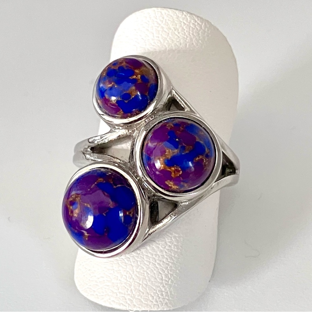 Mojave purple turquoise, multi-stone Cabochon ring in stainless steel